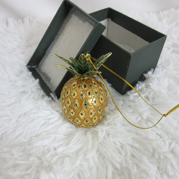 Ornament Pineapple Cloisonne Metal Christmas Tree Food Fruit Decoration - Picture 6 of 8